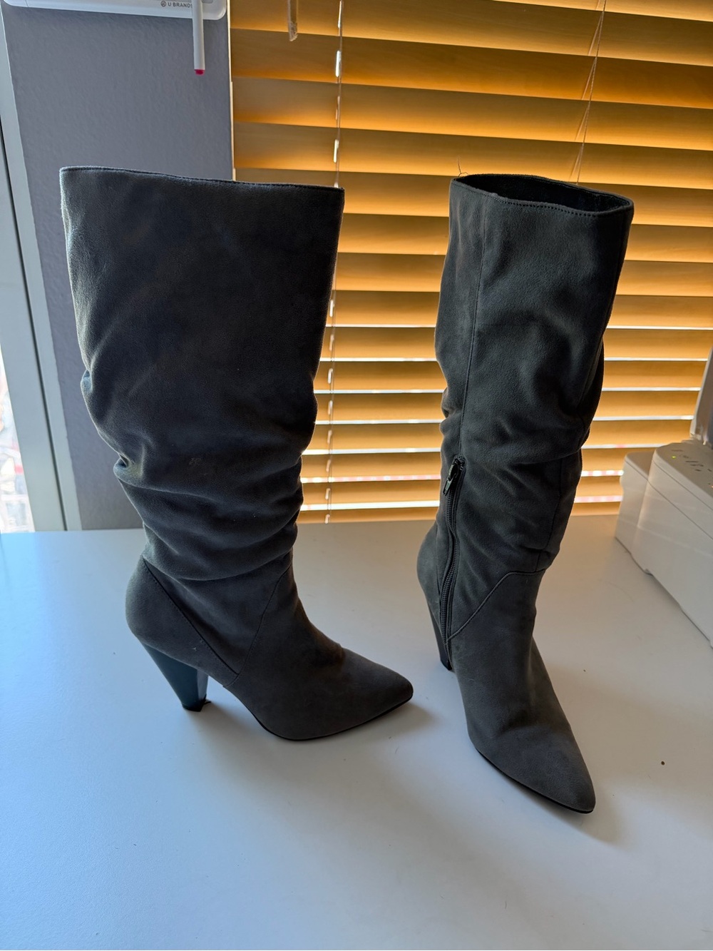 Zigi Soho Gray Pointed Toe Mid-Calf Heeled Boots